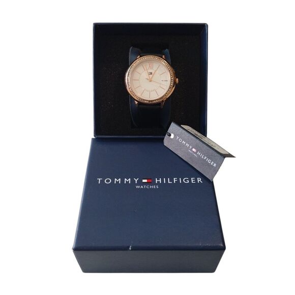 Tommy Hilfiger Rose Gold Bezel Watch 1781853 Leather Band 2016 NEW BATTERY NIB - Picture 3 of 16